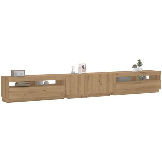 Meuble TV avec lumières LED chêne artisanal bois dingénierie