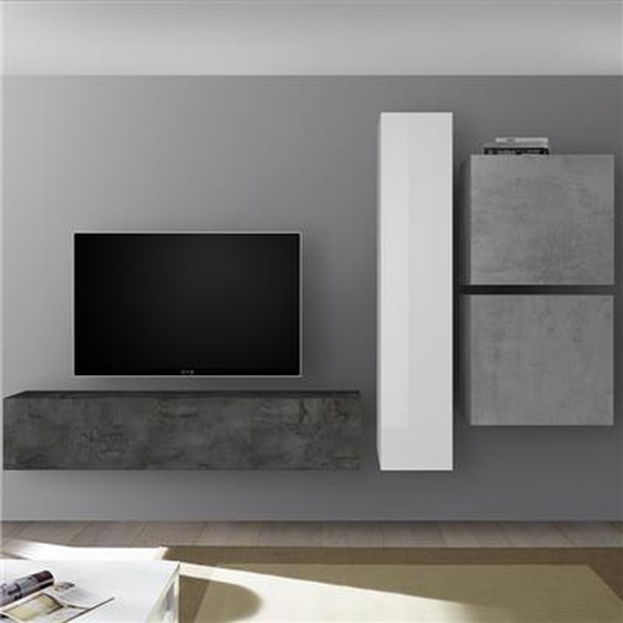 Meuble TV avec rangement gris et blanc laqué PUNTA