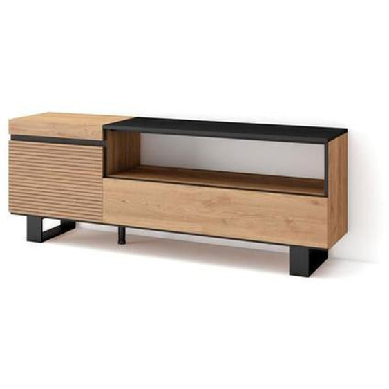 Meuble TV, Banc Télé, 150x35x57cm, Pour les TV jusquà 65, Design industriel, Chêne, RF3297