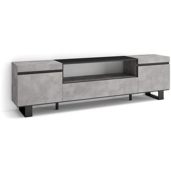 Meuble TV, Banc Télé, 200x35x57cm, Pour les TV jusquà 80, Design industriel, Ciment, RF2221