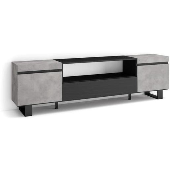 Meuble TV, Banc Télé, 200x35x57cm, Pour les TV jusquà 80, Design industriel, Ciment, RF2239