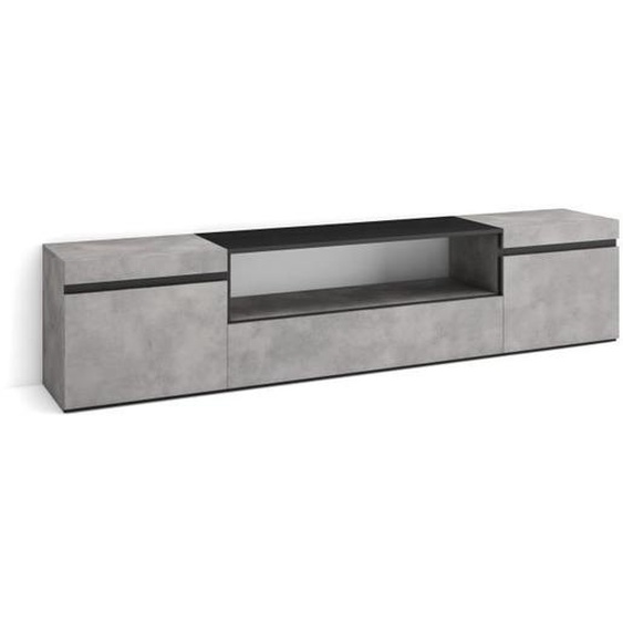 Meuble TV, Banc Télé, Grand espace de Rangement, 200x35x45cm, Pour les TV jusquà 80, Ciment, RF2220