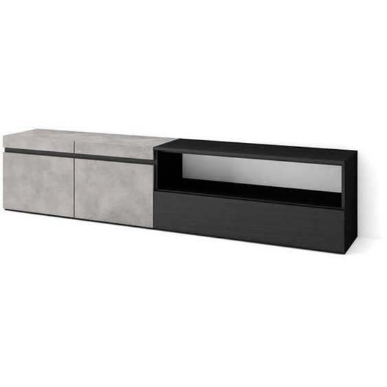 Meuble TV, Banc Télé, Grand espace de Rangement, 200x35x45cm, Pour les TV jusquà 80, Ciment, RF2244
