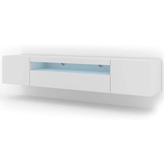 Meuble TV bas universel Aura 200 cm à suspendre ou à poser blanc mat avec LED