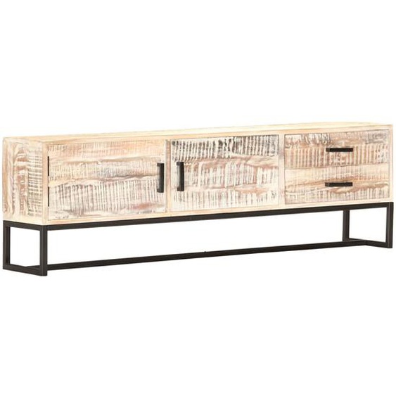 Meuble TV Blanc 140 x 30 x 45 cm Bois dacacia massif