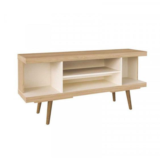 Meuble TV Bois/Crème - KADO - Bois clair - Bois - L 136 x l 35 x H 63,5 cm - Meuble tv