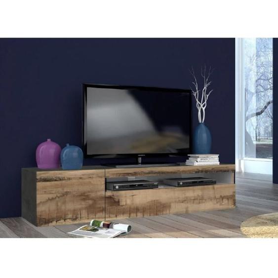 Meuble TV de salon - DMORA - 2 portes - Gris Ardoise et Érable