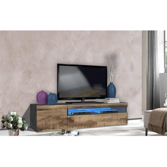 Meuble TV de salon DMORA en bois gris ardoise et érable - Style industriel - 150x40x37 cm