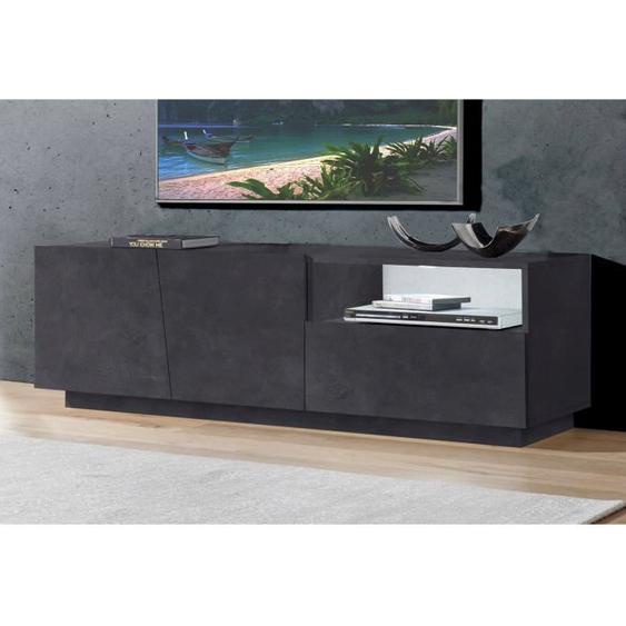 Meuble TV de salon - DMORA - Gris ardoise - 2 portes - 1 tiroir - 150x43x46 cm