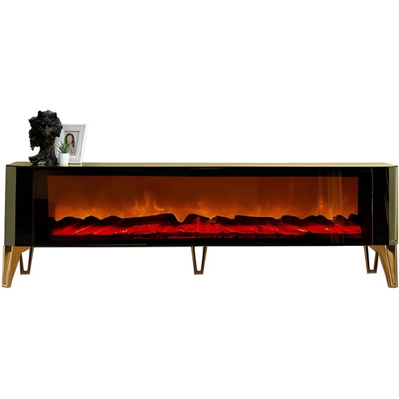 Meuble TV décoratif – cheminée avec imitation feu et boîtier brillant