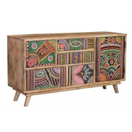 Meuble TV - DECORATION DAUTREFOIS - 5 Tiroirs - Bois Manguier - Marron - 100x32x55cm