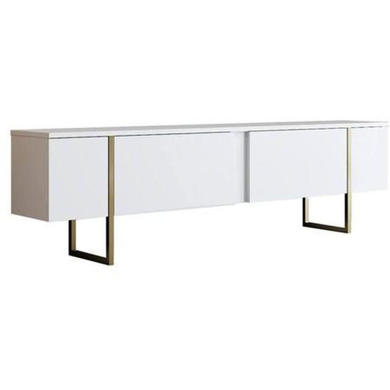 Meuble TV Dgridell - Dmora - Mélamine - Blanc, Or 180x34.5h50 cm