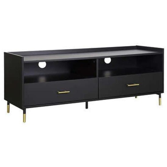 Meuble TV en bois et fer coloris noir - Longueur 120 x Profondeur 40 x Hauteur 46 cm
