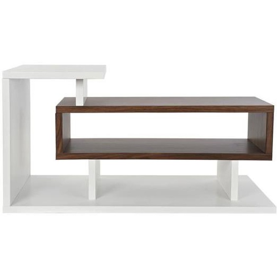 Meuble TV en bois marron et blanc avec 1 étagère - Largeur 110 x Hauteur 58 x Profondeur 60cm