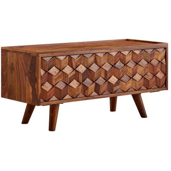 Meuble TV en bois massif FineBuy Lowboard 92x44x35 cm - Marron - Design contemporain - Porte pliante