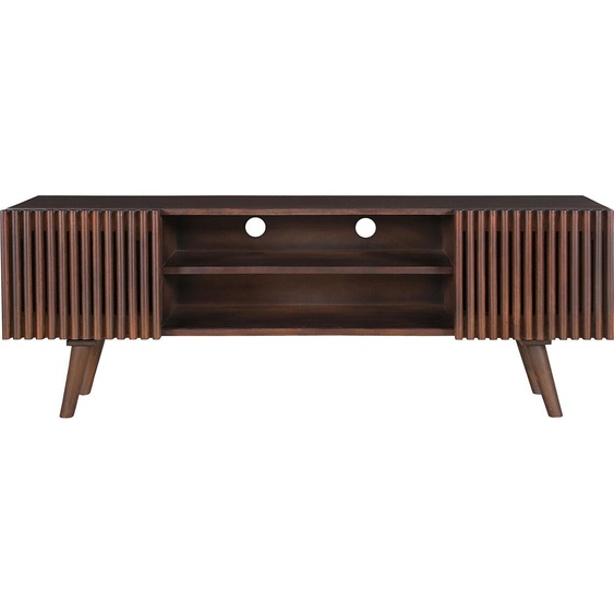 Meuble TV en manguier massif teinté bois foncé avec portes coulissantes L140 cm ALBA