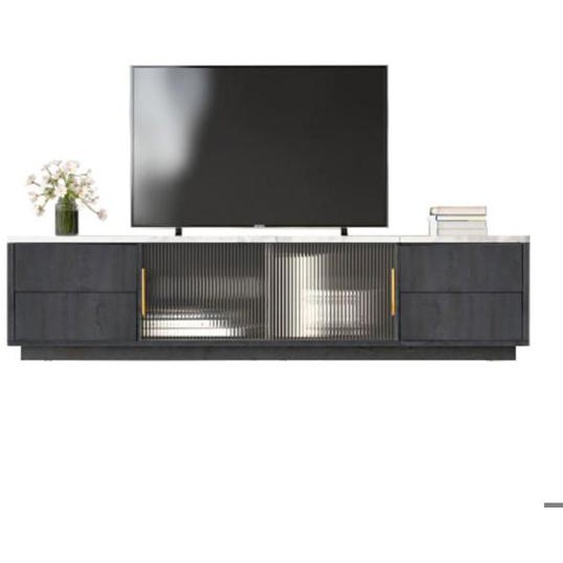 Meuble TV gris 160 cm, pour téléviseur jusquà 70 pouces, plateau en marbre, gestion des câbles, tiroir à ouverture par pression