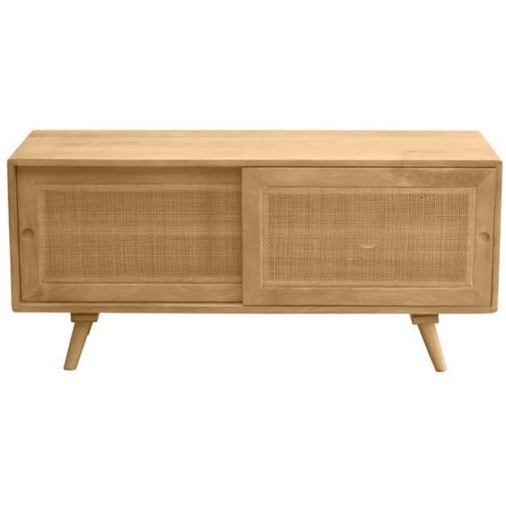 Meuble TV en bois manguier massif et cannage rotin L110 cm ACANGE