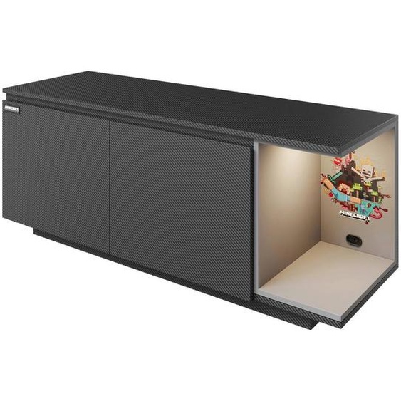 Meuble Tv Minecraft 2 Portes Et Compartiment Avec Éclairage Led Carbone Noir