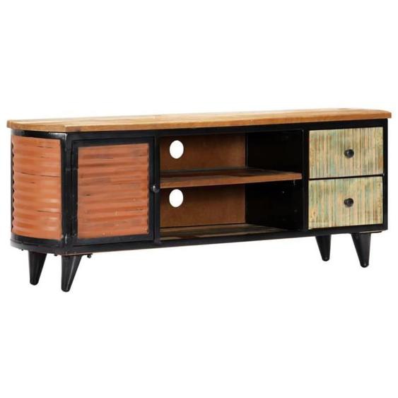 Meuble TV - MOTHINESSTO - LY1404 - Bois de récupération massif - 2 tiroirs - 120 x 30 x 45 cm