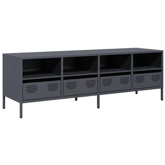 Meuble TV multimedia etagere television buffet televiseur salle a manger salon chambre 135 x 39 x 43,5 cm acier lamine a