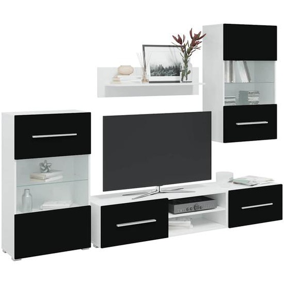 Meuble TV mural 5 pièces avec éclairage LED Noir