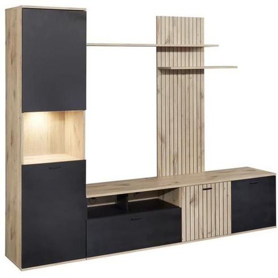 Meuble TV Mural - ALTOBUY - NIVER - Banc TV avec Colonne Led - Bois Noir - Design Contemporain