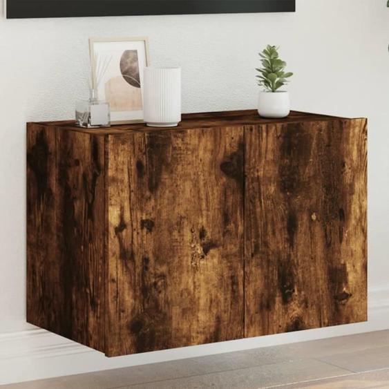 Meuble TV mural avec lumières LED chêne fumé 60x35x41 cm - VIDAXL - Multifonctionnel - Rangement - Design mural