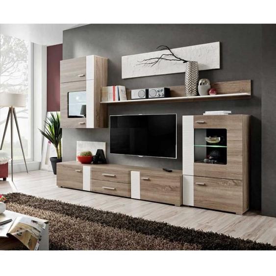 Meuble TV Mural Design Aleppo 240cm Chêne & Blanc - Paris Prix