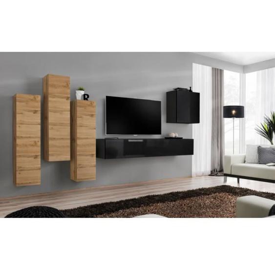 Meuble TV mural design Switch III 330cm naturel & noir - Paris Prix
