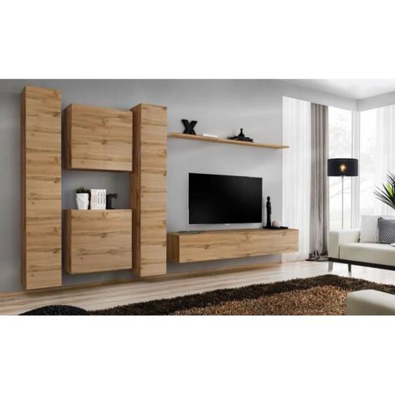 Meuble TV mural design Switch VI 330cm naturel - Paris Prix