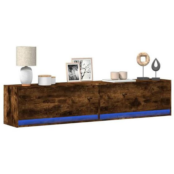 Meuble TV mural - UU - avec LED - chêne fumé - 180x31x38 cm 330795112