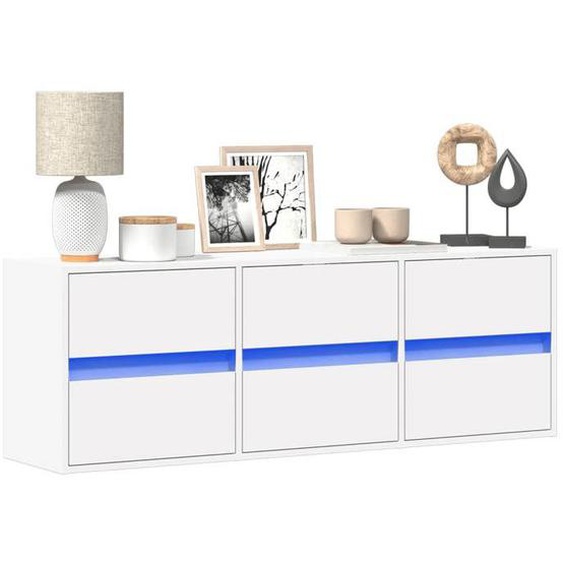 Meuble TV mural - UU - avec lumières LED - blanc 130x31x45 cm 85229912