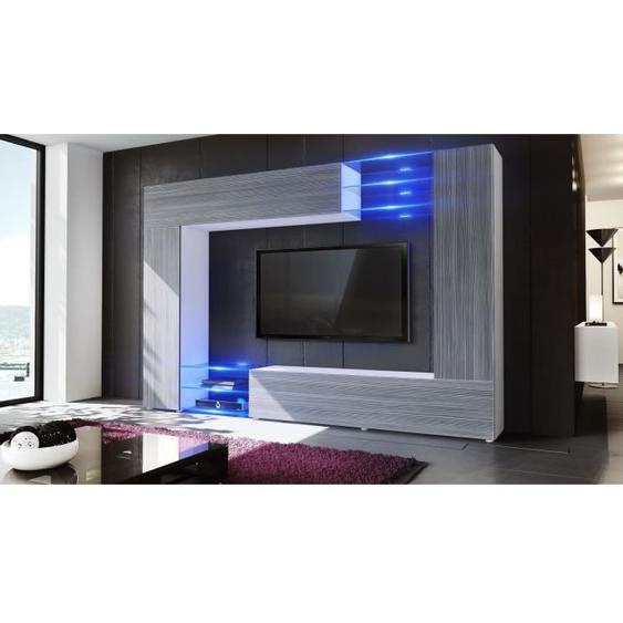 Meuble TV Murale - Marque - Blanc/Anthracite - 260cm - LED - Rangement