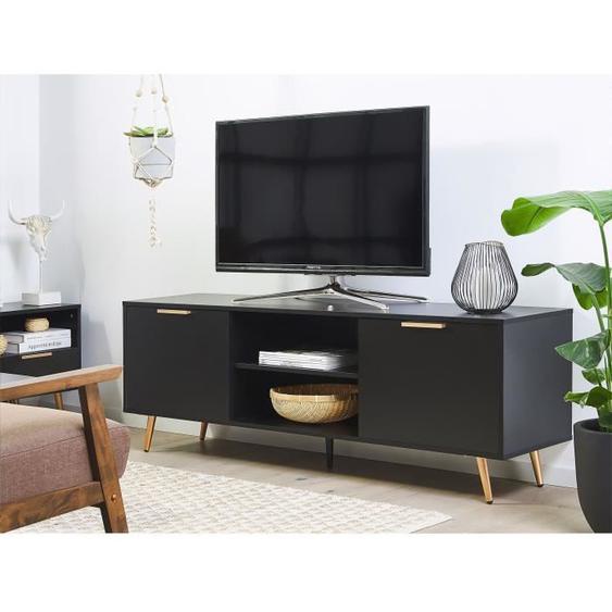 Meuble TV noir mat et doré INDIO
