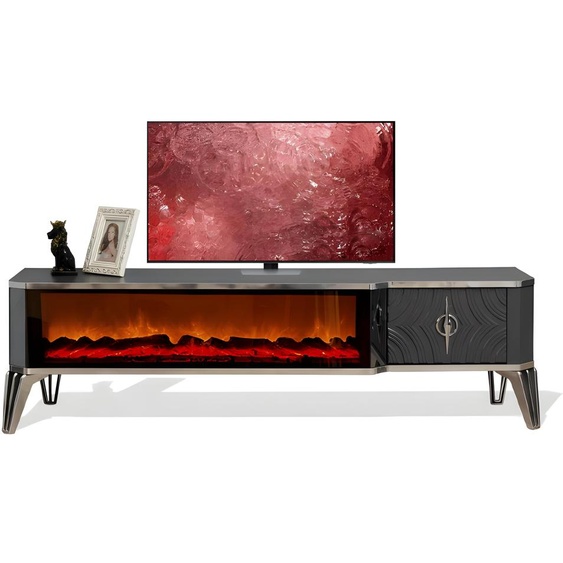 Perfekte TV-Schrank mit LED Kamineffekt, Metallgriff und stabiler Schublade