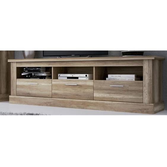 Meuble TV PEGANE - Chêne vieilli - 3 tiroirs - Vintage - 180x41,8x56,6 cm