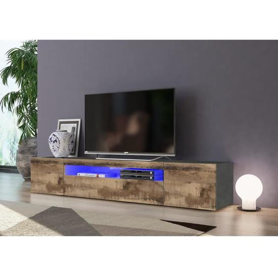 Meuble TV salon ardoise bois érable DMORA - Contemporain - Design - 200cm - Porte(s)