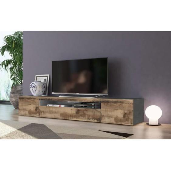 Meuble TV Salon Effet Bois dArdoise - DMORA - Rectangulaire - 200x40x37 - Porte(s) - Gris
