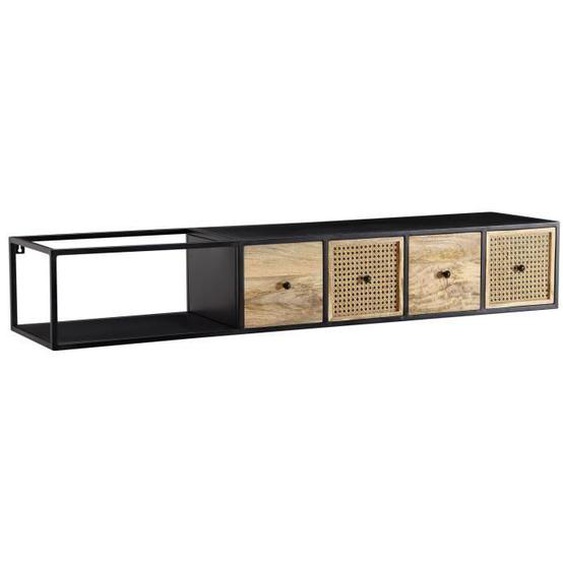 Meuble TV suspendu FineBuy - Bois massif et métal - 150x25x35 cm - Noir