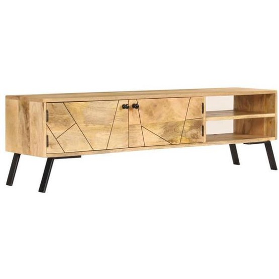 Meuble TV - V GEBY - Bois de manguier massif - 140x30x40 cm - Laqué - Style classique intemporel