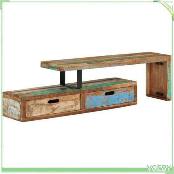 Meuble TV - V GEBY - Bois de récupération massif - Vintage - 112x30x40 cm - Rangement spacieux