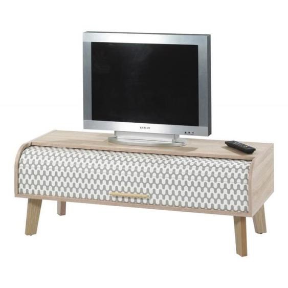 Meuble TV Vintage Chêne 1 Rideau - Vagues Grises 810 - L 114 x l 45 x H 41.6 cm