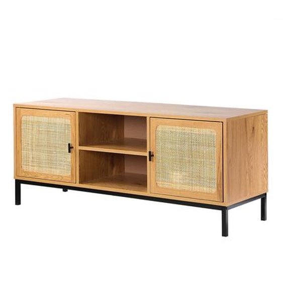Meuble Tv Wickood Bois Et Rotin – 2 Portes -