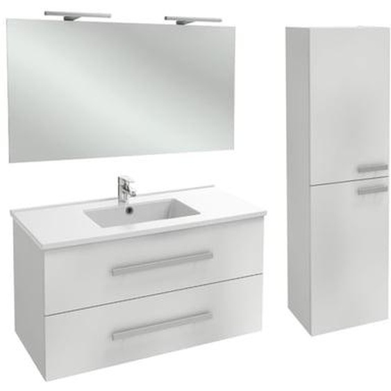 Pack meuble vasque 100 cm Ola up blanc + colonne + miroir + spot