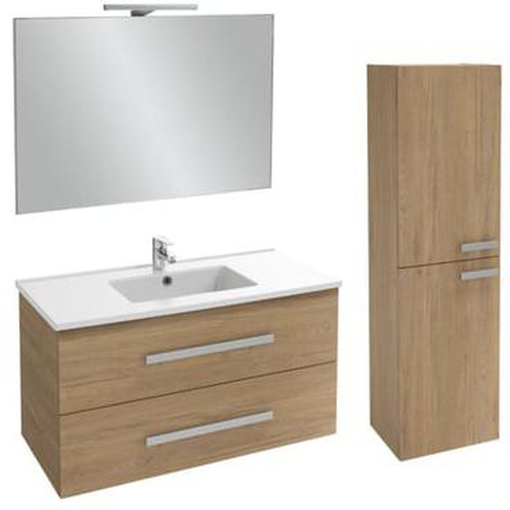 Pack meuble vasque 100 cm Ola up chêne + colonne + miroir + spot
