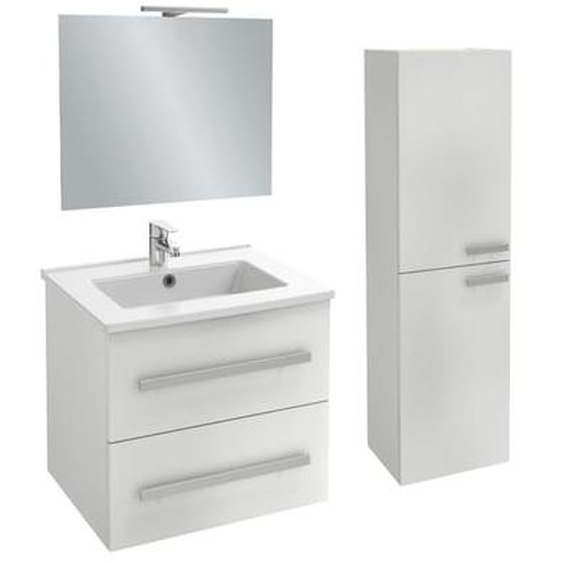 Pack meuble vasque 60 cm Ola up blanc + colonne + miroir + spot