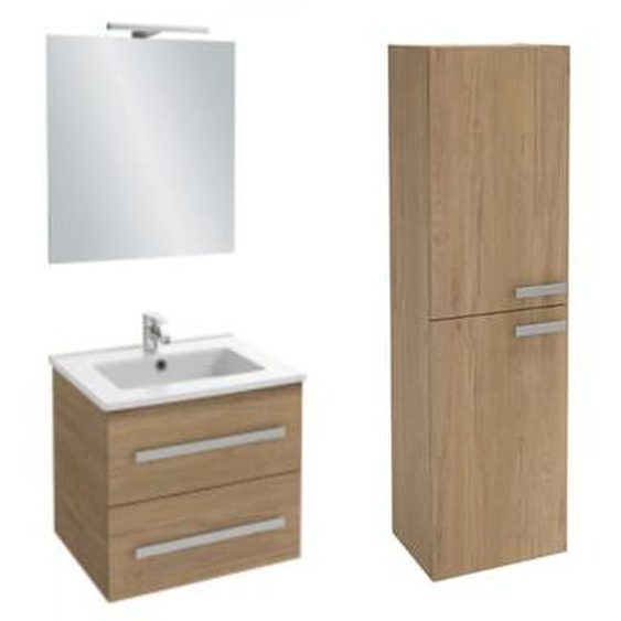 Pack meuble vasque 60 cm Ola up chêne + colonne + miroir + spot