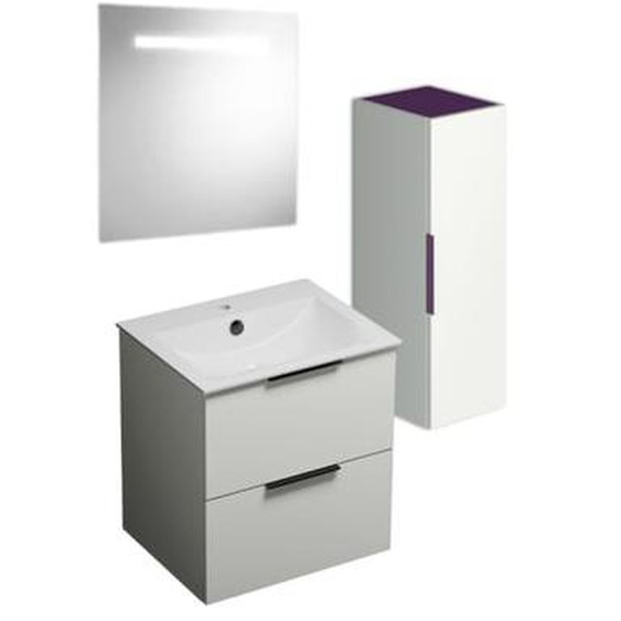 Meuble vasque 60 cm Olena blanc brillant + miroir + colonne de salle de bain