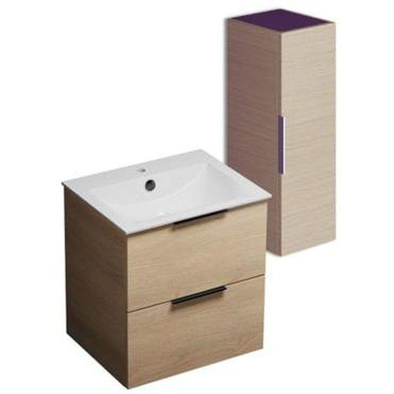 Meuble vasque 60 cm Olena chêne clair + colonne de salle de bain